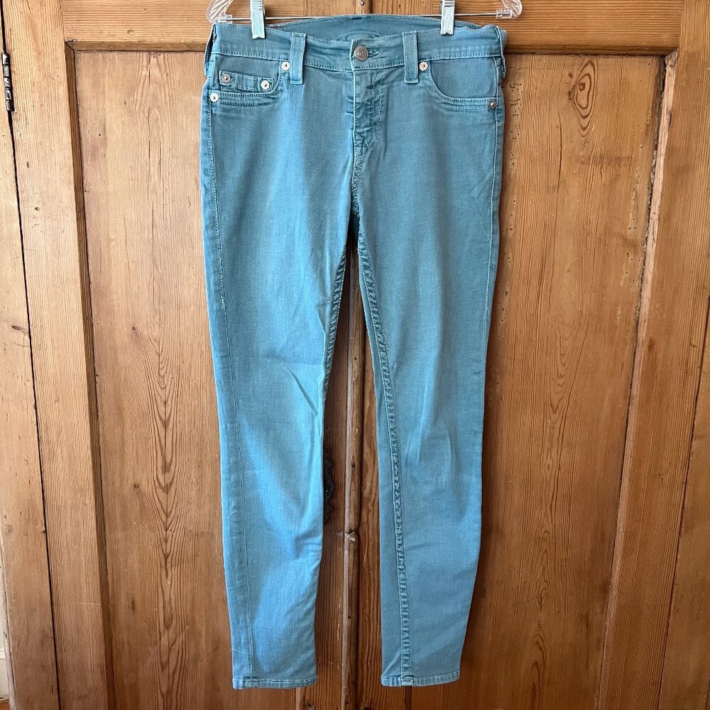 True Religion Light Teal Jeans Size 29 Made in USA 98% Cotton
